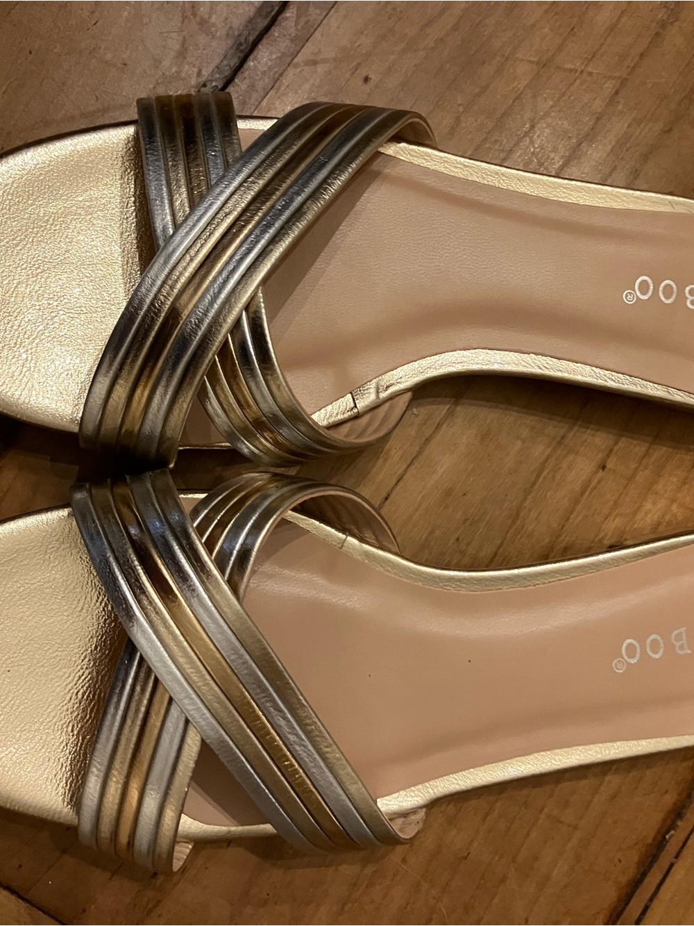 BAMBOO Metallic Gold Strappy Slide Sandals